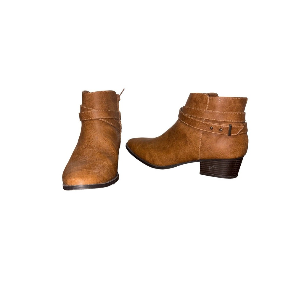 Lauren Conrad 'Belle' Strappy Ankle Bootie Boots Tan Contact Size 8.5 Zip Belt - Picture 5 of 11